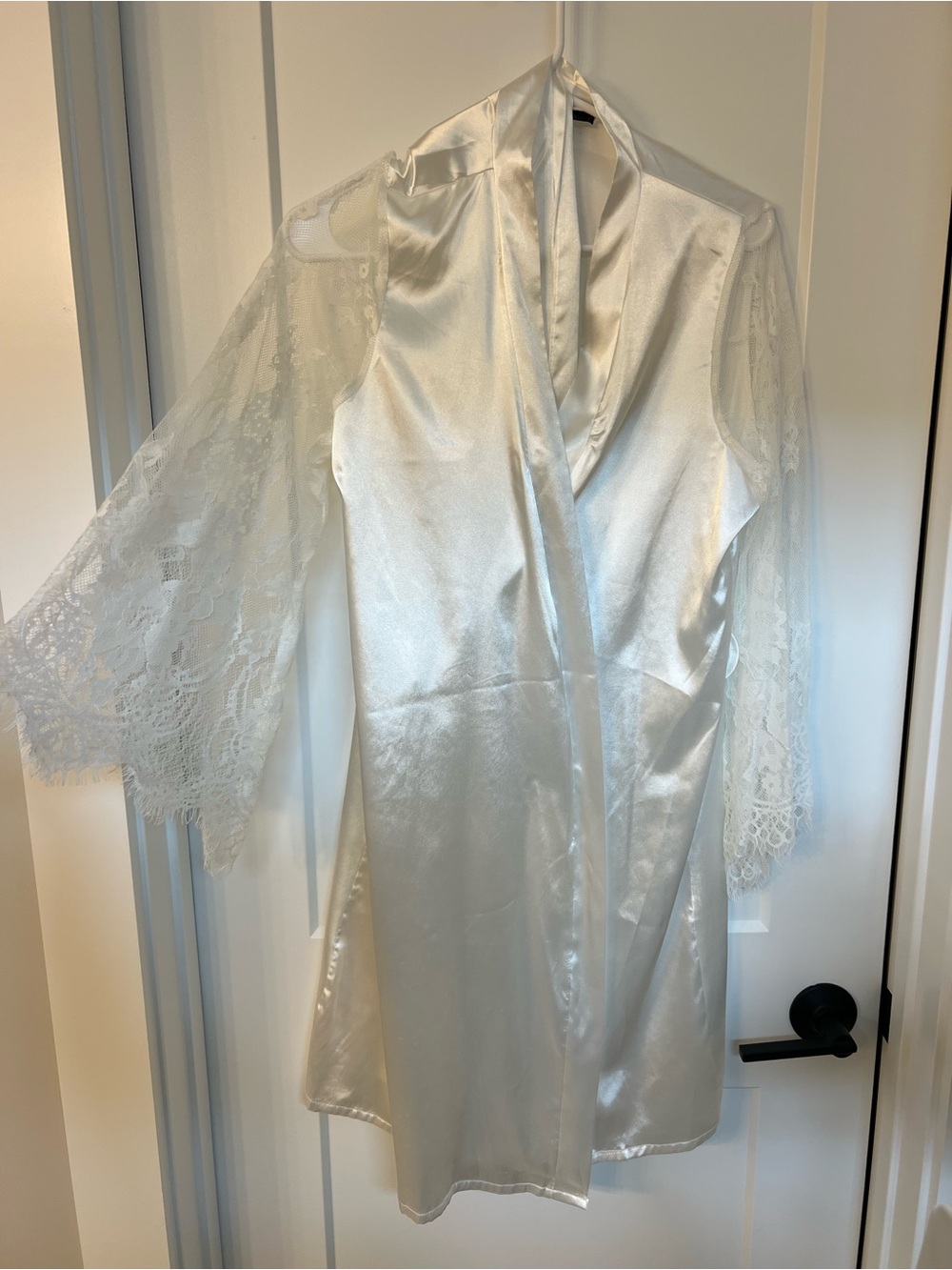 Bridal Satin Robe with Lace Sleeves